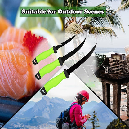 Stainless Steel Fishing Knife Set 3-Piece – 4.5 to 6.5 Inch Fish Fillet Knives for Camping, Fishing & Outdoor Use