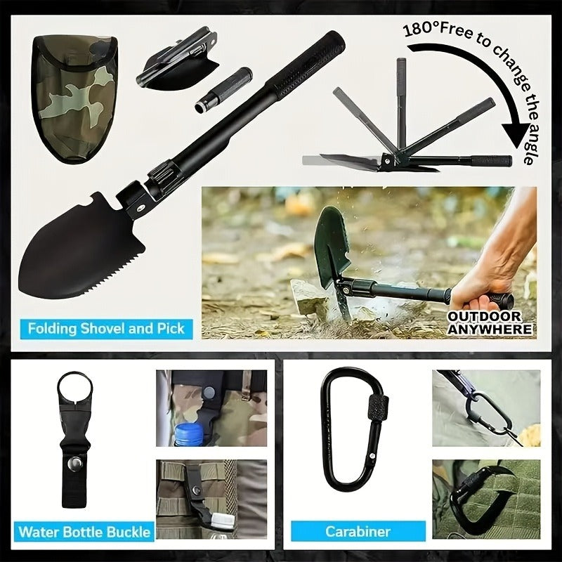 Emergency Survival Kit with MOLLE-Style Bag, Pictured Multi-Tool and First-Aid Assortment in Two Colors