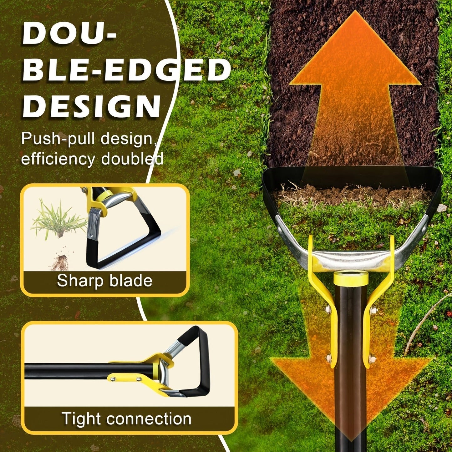 Adjustable Stirrup Hoe Garden Tool with Loop Head, Sectional Handle and 4.5-, 6- or 7.5-Foot Lengths