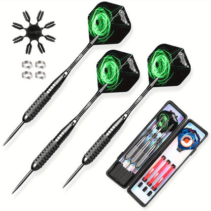 Professional Steel Tip Darts Set with Carrying Case – Aluminum & PVC Shafts, Extra Replacement Flights & Plastic Protectors