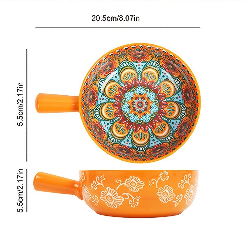 Ceramic Bowl Set with Lids 8-Piece Bohemian Soup Noodle Salad Bowls, for Home Cooking, Dining and Outdoor Meals