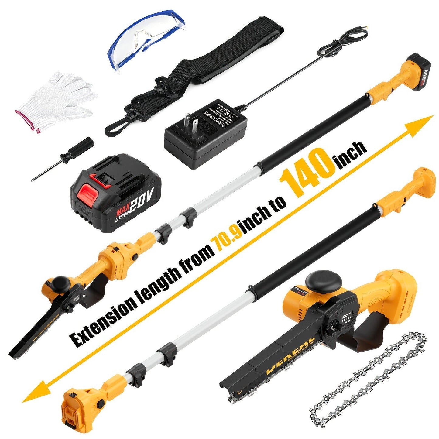Telescopic Pole Saw Cordless Folding 6-Inch Electric with Compact Design, Battery-Powered Tree Pruner for Garden Pruning