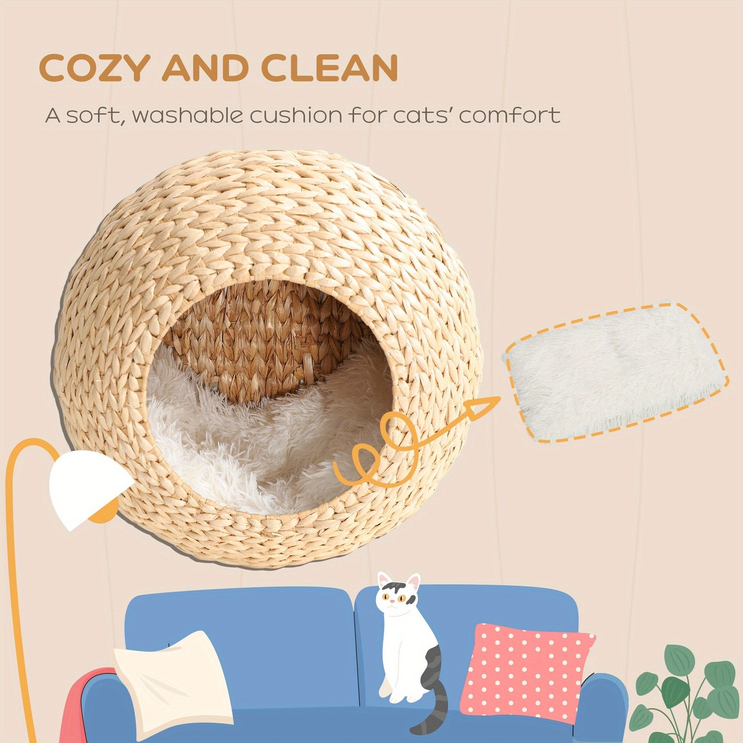 Cat Wall Furniture Wall Mounted Cat Condo – Natural Wood Cat Wall Shelf with Washable Cushion, Space-Saving Indoor Cat Perch for Cats