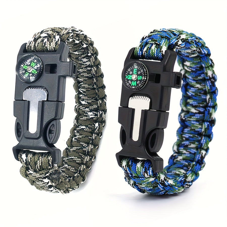 Paracord Survival Bracelet 2-Pack – 5-in-1 Tactical Emergency Bracelet with Fire Starter, Compass, Loud Whistle & Scraper