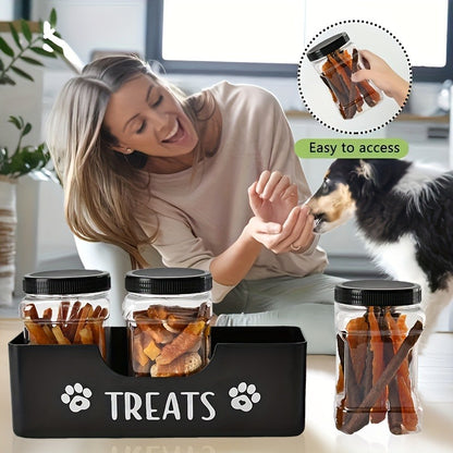 Airtight Pet Food Storage Container Set – 3pcs Plastic Jars with Lids, Farmhouse Style Snack Box for Dogs & Cats