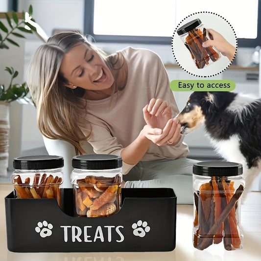 Airtight Pet Food Storage Container Set – 3pcs Plastic Jars with Lids, Farmhouse Style Snack Box for Dogs & Cats