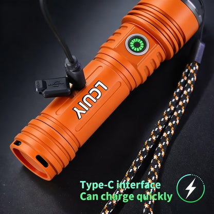 Flashlight 4500-Lumen Fresnel Lens Rechargeable Hand Torch with Six Modes in Two Model Options