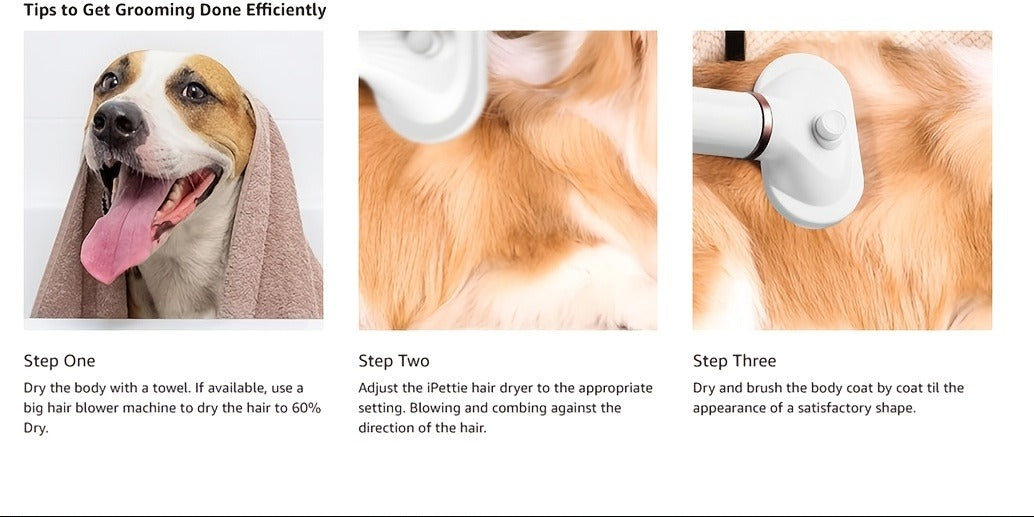 Pet Hair Dryer 2-in-1 with Self-Cleaning Slicker Brush – Portable Dog Blow Dryer for Dogs & Cats, 3 Temperature Settings, Low Noise