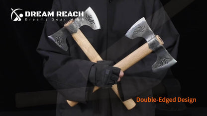 Viking Axe Set 2-Pack Hand Forged High-Carbon Steel 16-Inch Double-Sided Blade with Beech Wood Handle