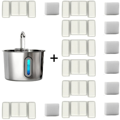 2.2L Pet Water Fountain with Stainless-Steel-Marked Basin, Water Window and 2+2 or 8+8 Filter Bundles