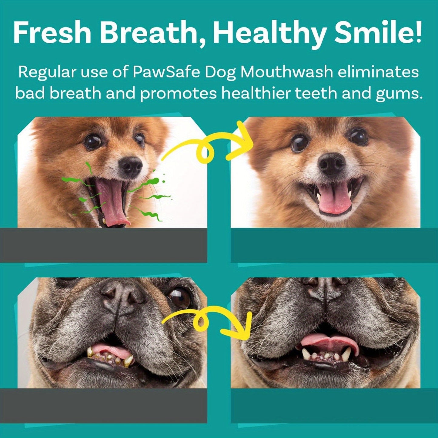 Dog Mouthwash for Fresh Breath with Peppermint Extract – Natural Dental Health Oral Care Liquid, Easy-to-Use Water Additive for Dogs