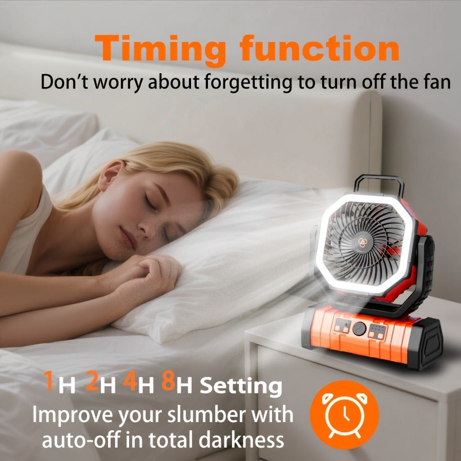 Tent Fan with LED Light 20000mAh Battery – 4-Level Brightness, Multi-Speed Rotatable Portable Tent Fan for Camping, Outdoor, Office & Home