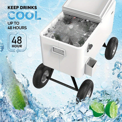Rolling Cooler Cart 80QT Portable Wagon with 10" Wheels, Patio Beach Outdoor Drink Cooler, for Camping, Travel and Outdoor Use