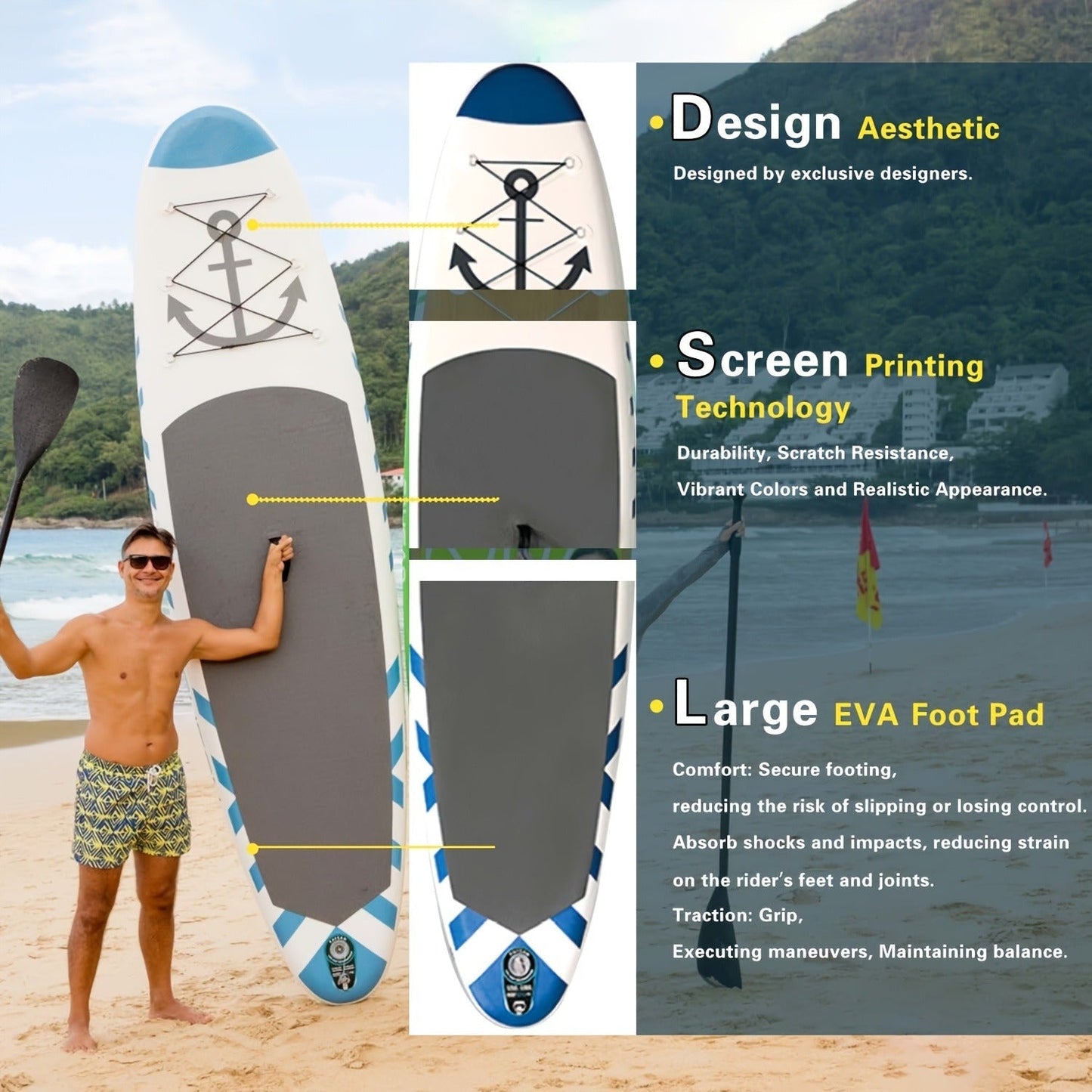 10.6-Foot Inflatable Stand-Up Paddle Board Kit with Six Graphics, Paddle, Pump, Bag, Leash and Fin
