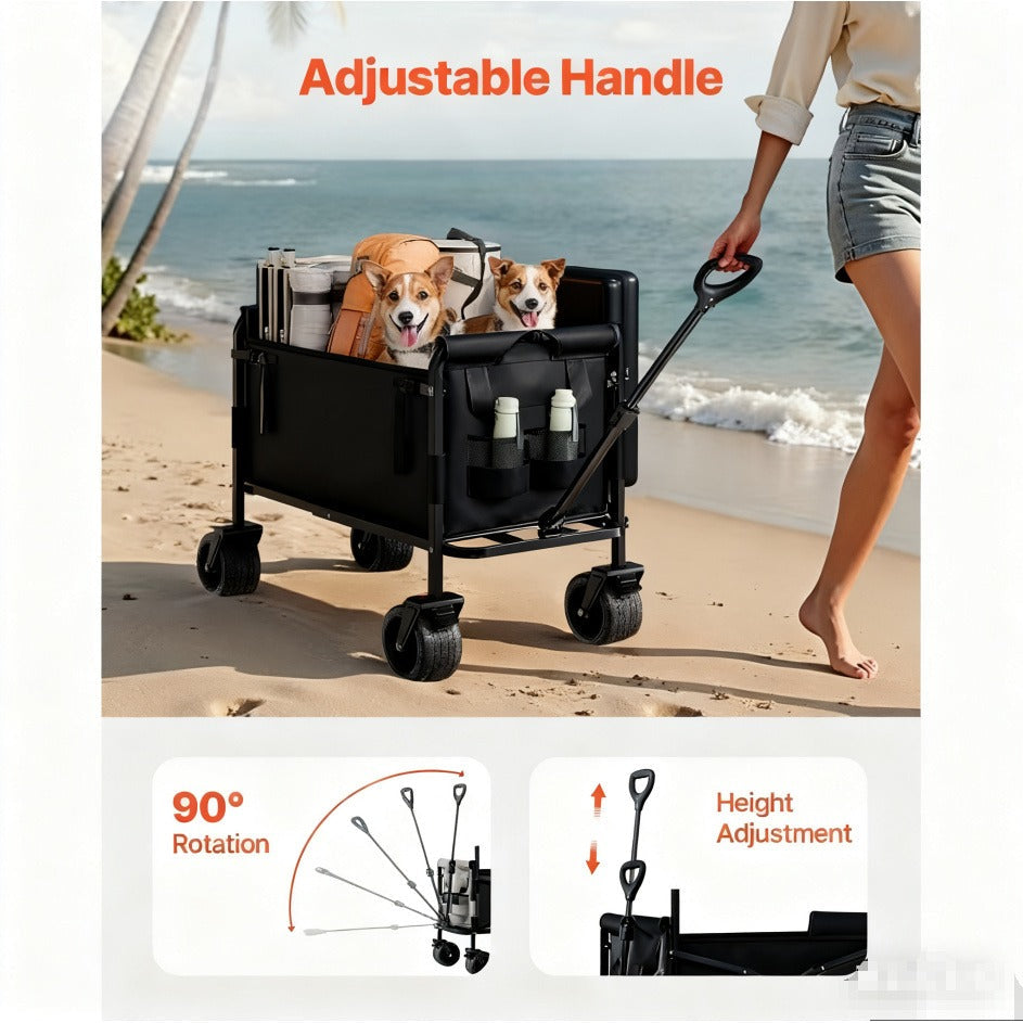 Foldable Utility Wagon Cart 550 lbs, Collapsible Outdoor Cart with Bench Seat & All-Terrain Wheels