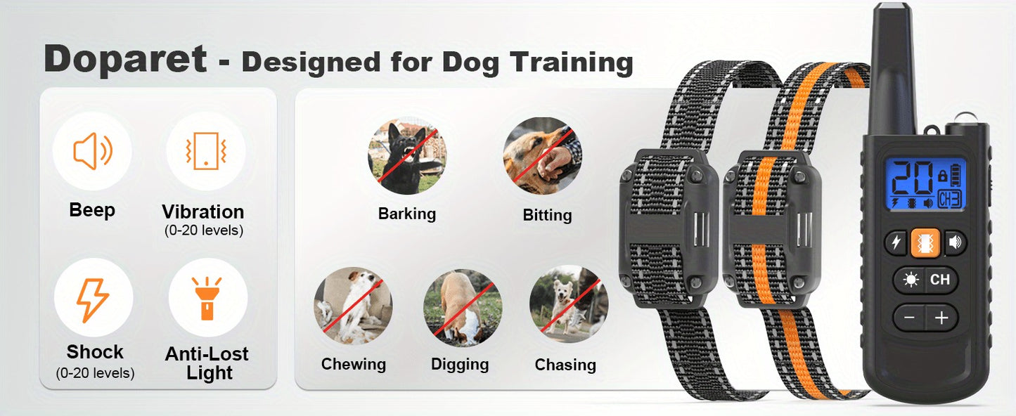 Dog Training Collar with Remote 3300ft Range 3 Modes Beep Vibration Safe Shock for 5-120lbs Dogs Rechargeable Waterproof E-Collar for 2 or 3
