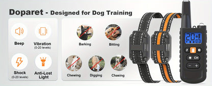 Dog Training Collar with Remote 3300ft Range 3 Modes Beep Vibration Safe Shock for 5-120lbs Dogs Rechargeable Waterproof E-Collar for 2 or 3