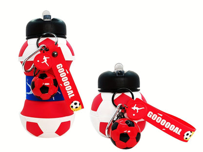 Soccer-Ball-Shaped Water Bottle with Black-and-Green Body, Flip Spout, Carry Strap and 550 ml Source Size