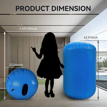 Inflatable Gymnastics Air Barrel Roll with Handle & Air Pump – Circular Air Cushion Tumbling Mat for Home Gym, Yoga