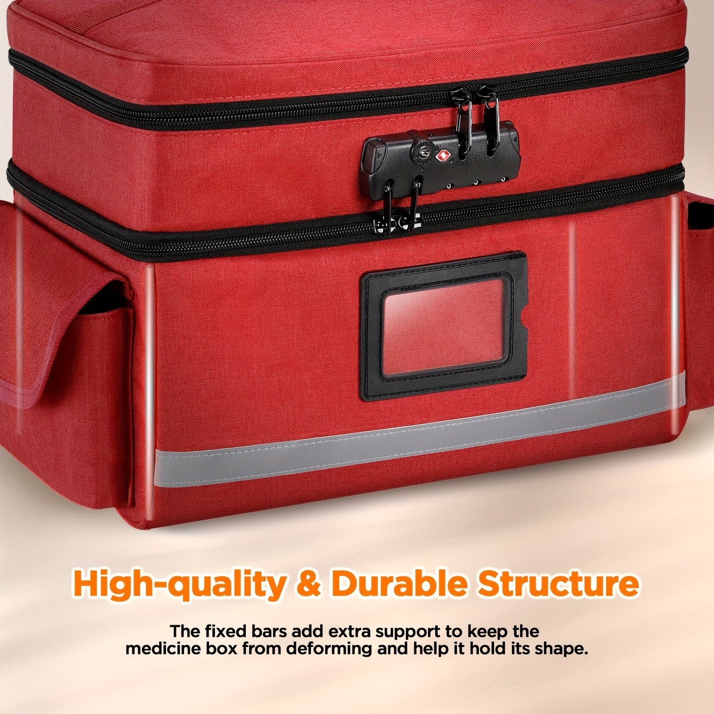 Lockable Medicine Organizer Bag with Combination Lock, Double-Layer Large Capacity Pill Bottle Storage Case for Prescription Bottles First