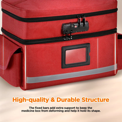 Lockable Medicine Organizer Bag with Combination Lock, Double-Layer Large Capacity Pill Bottle Storage Case for Prescription Bottles First