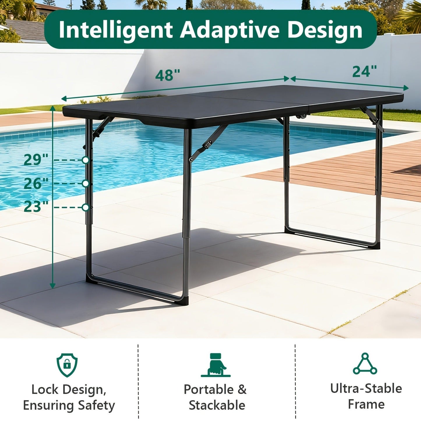 Foldable Outdoor Dining and Utility Table 4ft 6ft Multi-Purpose Folding Desk for Camping Backyard Weddings Living Room Card Games Study Home