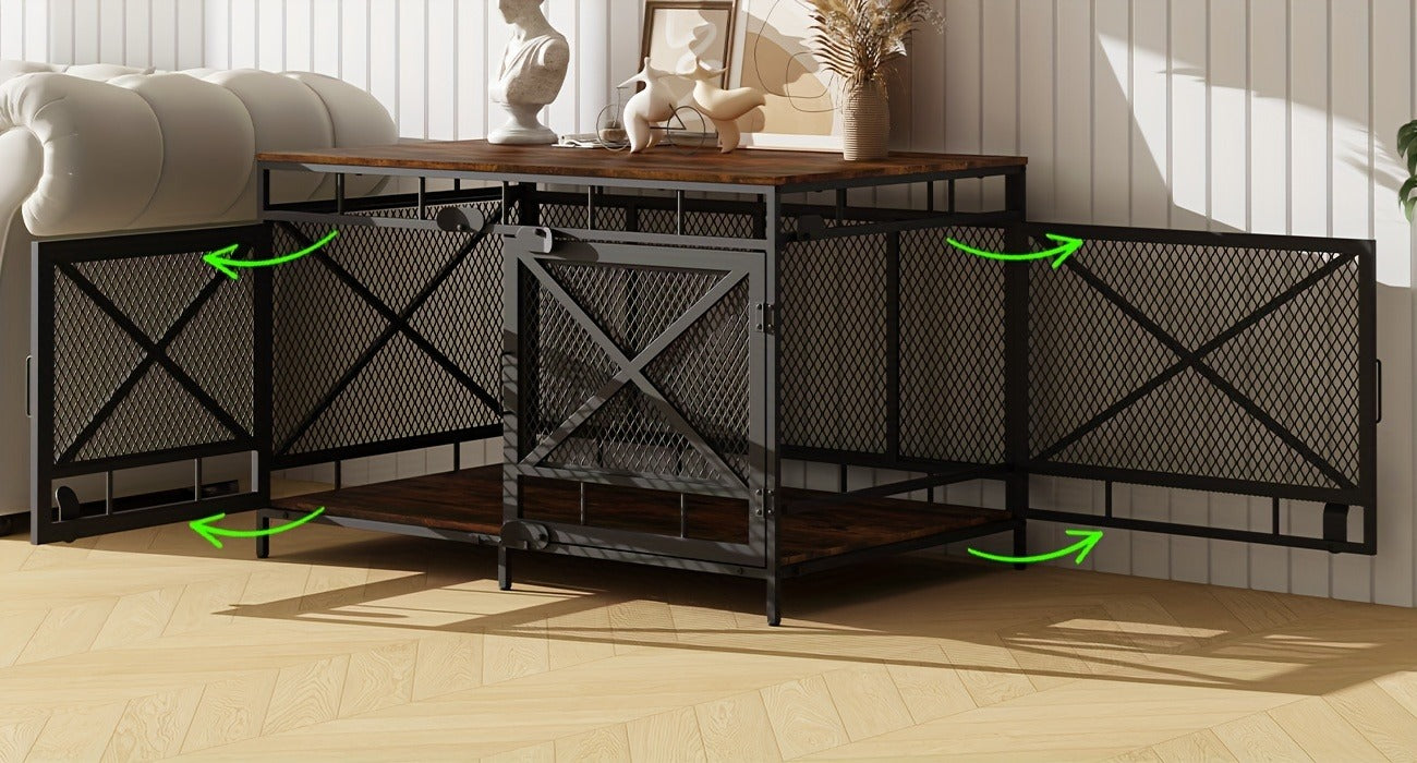 Dog Crate Furniture 43 Inch Corner Indoor Kennel, Heavy Duty Engineered Wood Dog Cage with Side Door for Large Medium Breeds