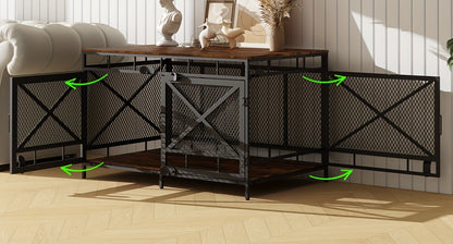 Dog Crate Furniture 43 Inch Corner Indoor Kennel, Heavy Duty Engineered Wood Dog Cage with Side Door for Large Medium Breeds