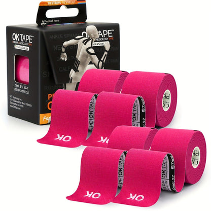 Kinesiology Tape 4 Rolls Precut 20 Strips, Cotton Elastic Athletic Tape Latex Free 2in x 16ft for Knee Shoulder Muscle Support Sports