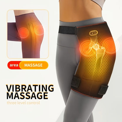 Heated Hip Massager with USB Electric Heat & Vibration – Compression Hip Groin Thigh Support Wrap for Spine & Anti-Cold Warmth