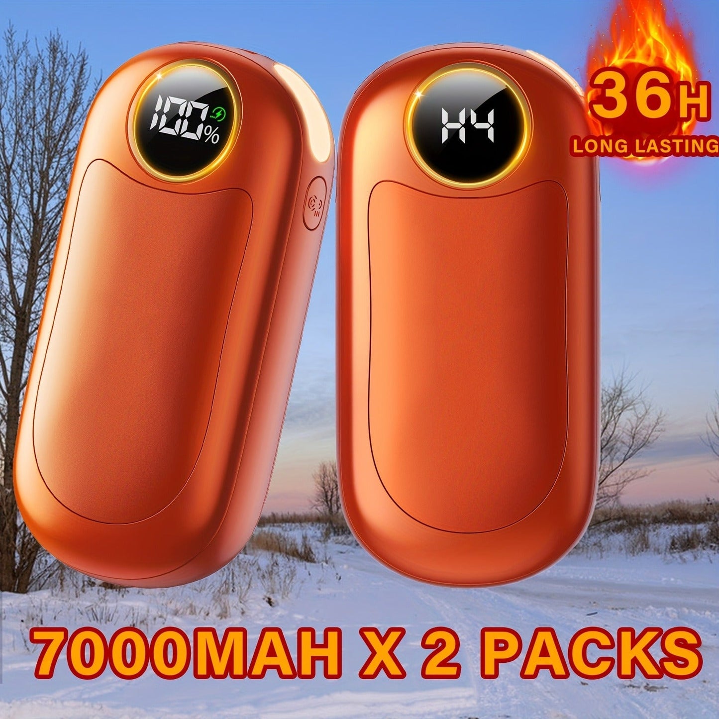 Rechargeable Hand Warmers 2 Pack – Dual-Sided Electric Pocket Heater with Power Bank & LED Light, 36Hrs Warmth, 4 Heat Levels