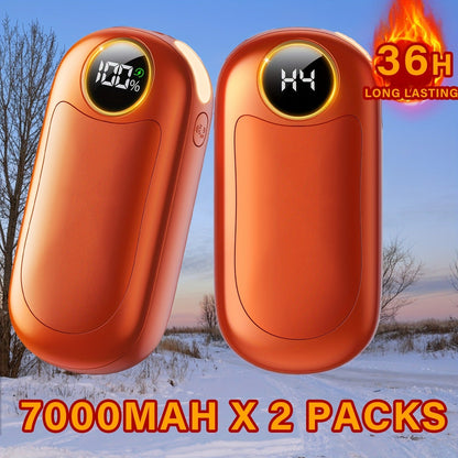 Rechargeable Hand Warmers 2 Pack – Dual-Sided Electric Pocket Heater with Power Bank & LED Light, 36Hrs Warmth, 4 Heat Levels