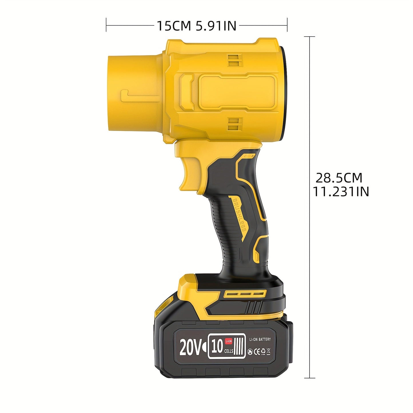 20V Cordless Leaf Blower with 50, 000 RPM Marking, Yellow or Green Body and Six Dual-Battery Package Options