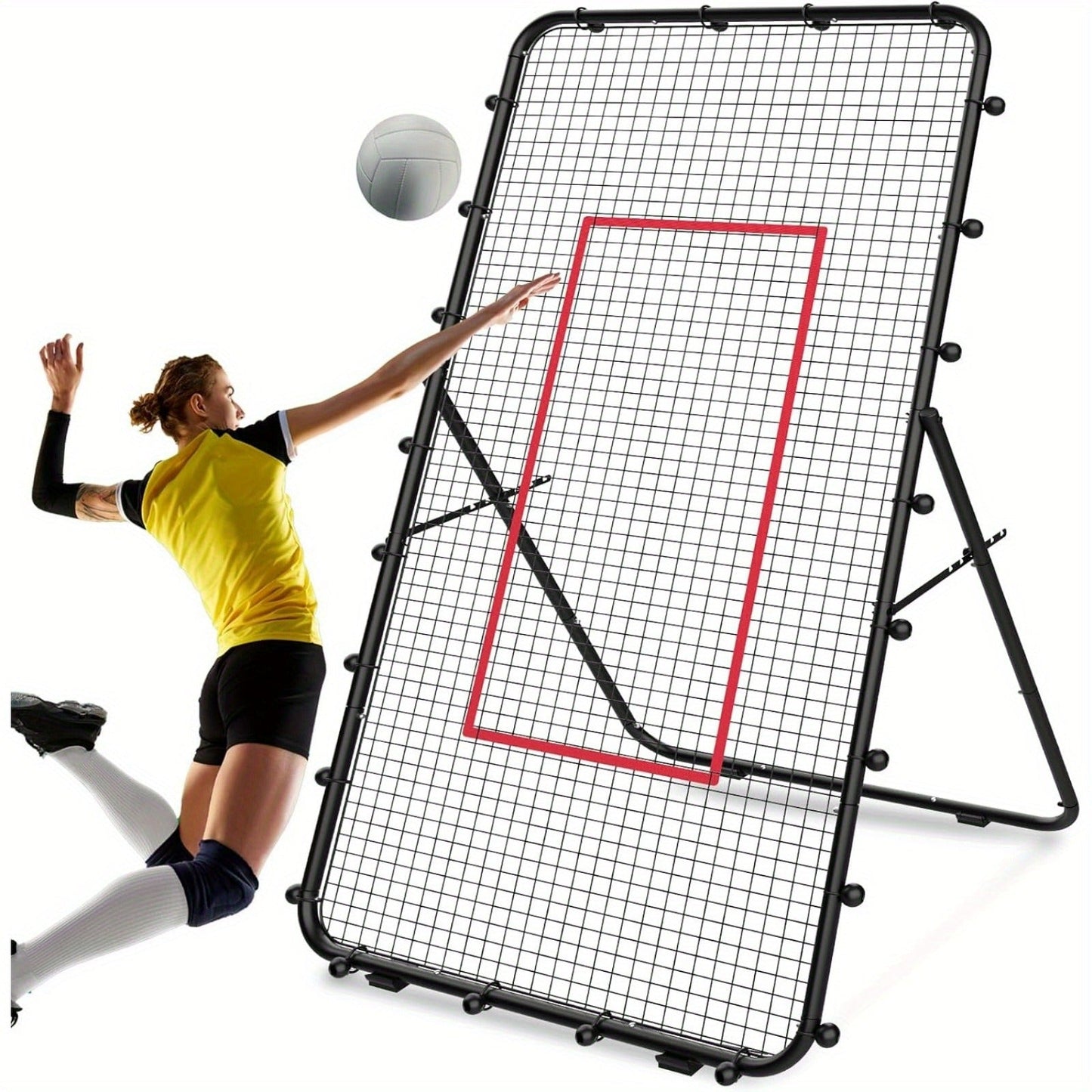 Volleyball Rebounder Net 7x4ft Adjustable Angle – Portable Steel Frame Training Rebounder with High-Tension PE Netting & 24 Elastic Cords