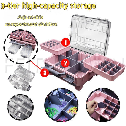 Fishing Tackle Box with Adjustable Dividers & Handle – Multi-Layer Large Capacity Portable Lure Storage Organizer for Hooks