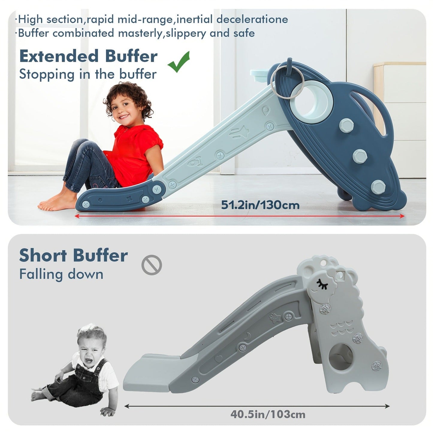 Foldable Toddler Slide for Indoor & Outdoor – Non-Slip Steps, Safe Handrail, Anti-Slip Mat, Extra-Long Buffer Slide