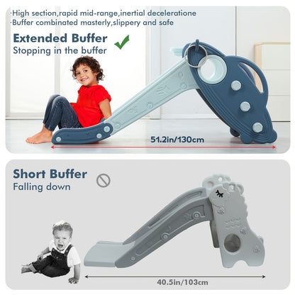 Foldable Toddler Slide for Indoor & Outdoor – Non-Slip Steps, Safe Handrail, Anti-Slip Mat, Extra-Long Buffer Slide