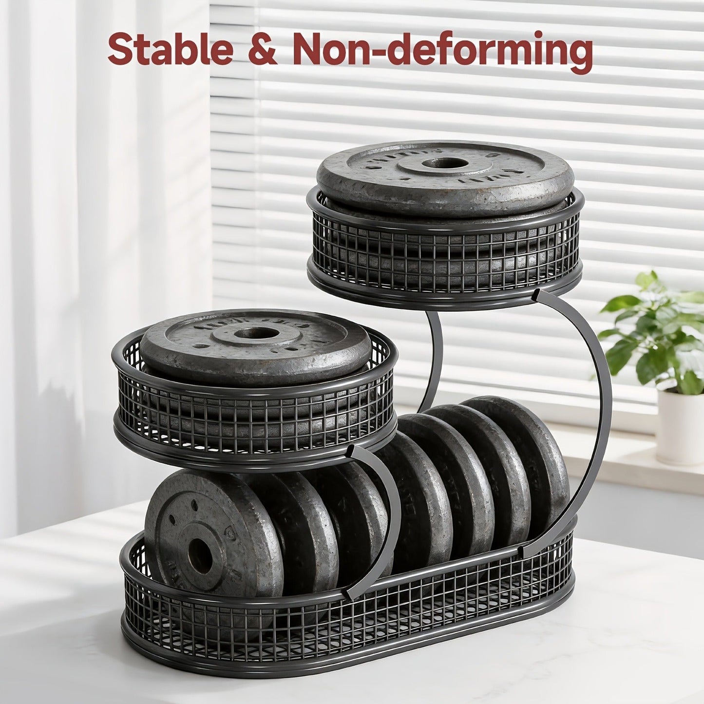 Three-Level Black Wire Fruit Basket with Two Round Bowls and 15.75-Inch Rectangular Base Tray