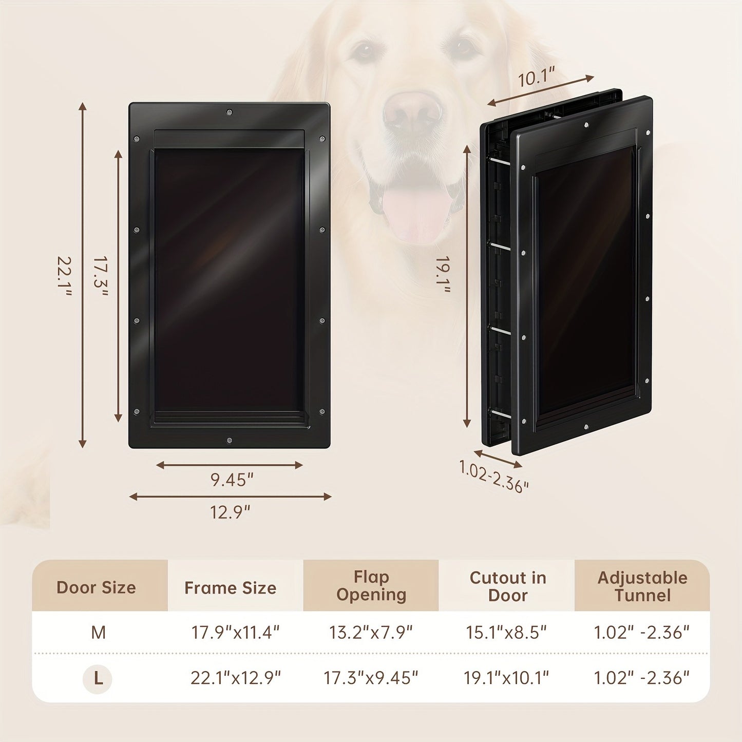 Dog Door 3-Flap Magnetic Pet Door for Interior & Exterior Doors or Wall – Heavy Duty Insulated Doggie Door with Closing Panel