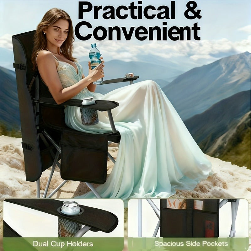 Canopy Camping Chair with 29.53-Inch Sun Shade, Cup Holders, Side Pocket and Four Color Options