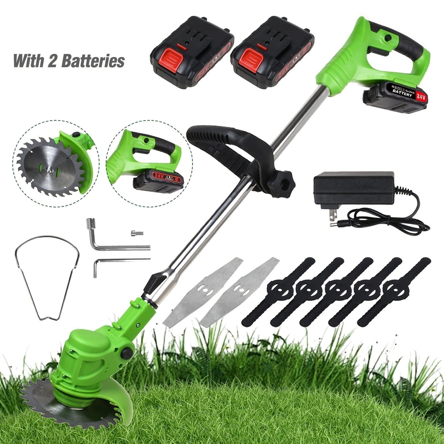 Cordless Weed Trimmer & Edger, 21V 3-in-1 Brush Cutter with 2 Batteries, Adjustable Head for Lawn