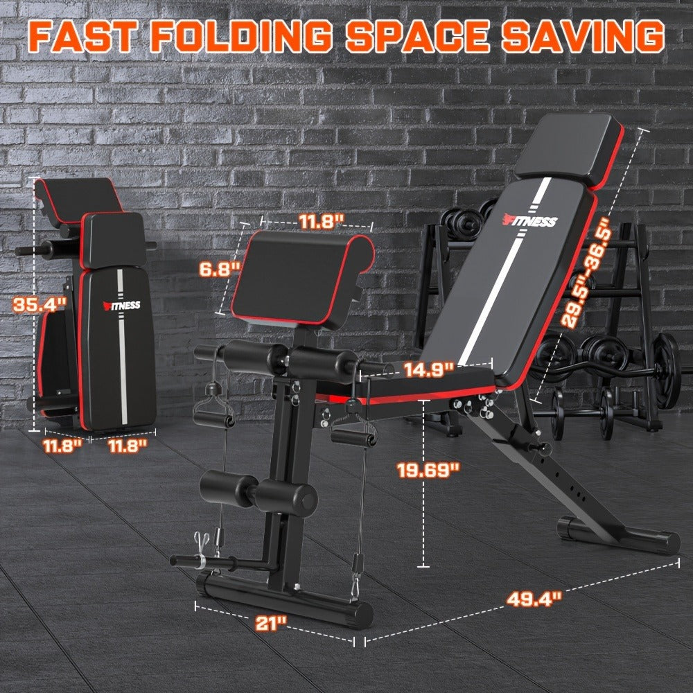 Adjustable Weight Bench 6-in-1 Foldable – Flat Incline Decline, Resistance Bands, Preacher Curl & Leg Developer, 770lb Capacity