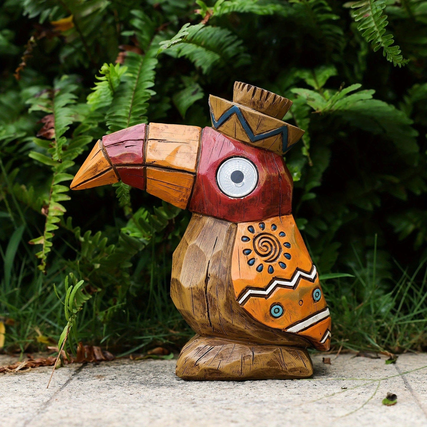 Solar Garden Statue, Tiki Woodpecker Bird Outdoor Light Sculpture for Patio, Pool & Yard Decor