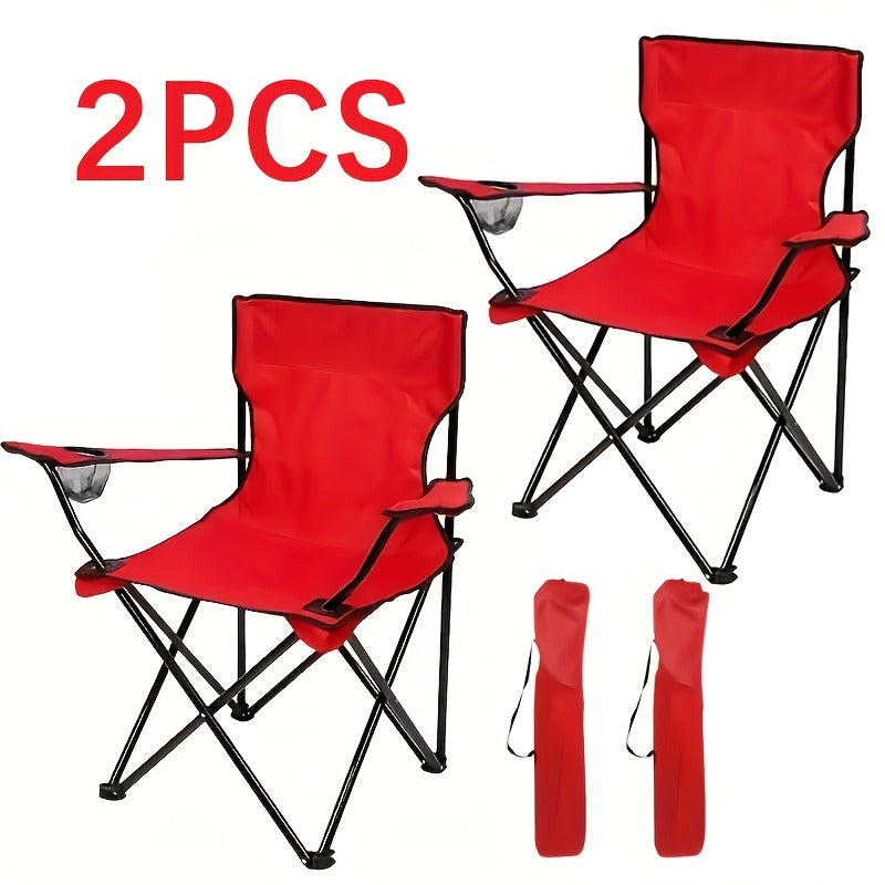 Set of Two Folding Camping Chairs with Cup Holders, Carry Bags, 82 cm Back Height and Black, Navy, Blue, Green or Red Options