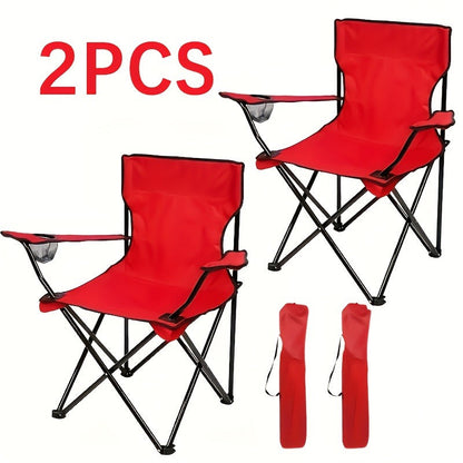 Set of Two Folding Camping Chairs with Cup Holders, Carry Bags, 82 cm Back Height and Black, Navy, Blue, Green or Red Options