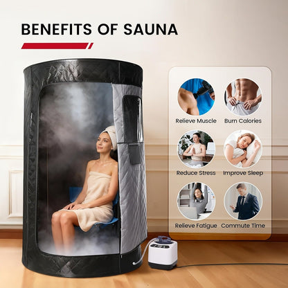 Home Steam Sauna Tent 1200W Personal Spa Box with 10-Min Fast Heating, 9 Heat Levels, 101oz Steamer