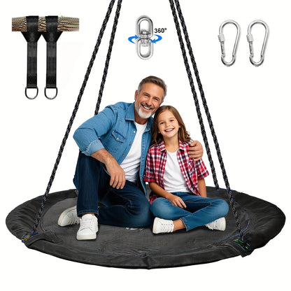 Saucer Tree Swing 43 Inch 360 Degree Rotating Flying Saucer Swing with Swivel Hanging Straps Adjustable Ropes Round Spinner Swing for Tree