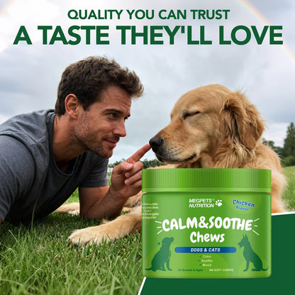 Calming Chews for Dogs & Cats 90ct – Natural Herbal Anxiety & Stress Relief Supplement for Separation, Thunder, Fireworks & Barking