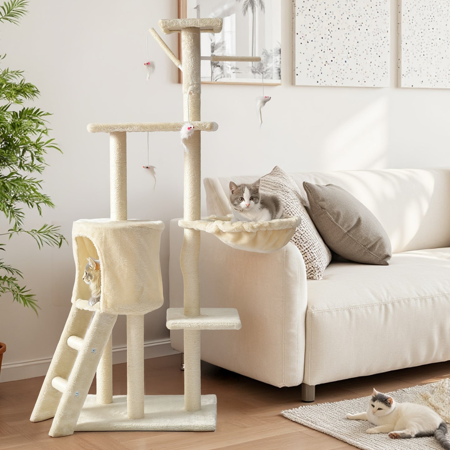 Cat Tree for Large Cats, Tower Multi-Level with Cat Bed, Condo & Sisal Scratching Post – 3 or 4 Tier Indoor Cat Tree for Large Cats