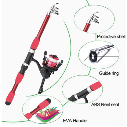 Beginner Fishing Rod & Reel Set – Couple Double Rod Wheel Kit with Red & Blue Fishing Poles 70.87" & 82.68"